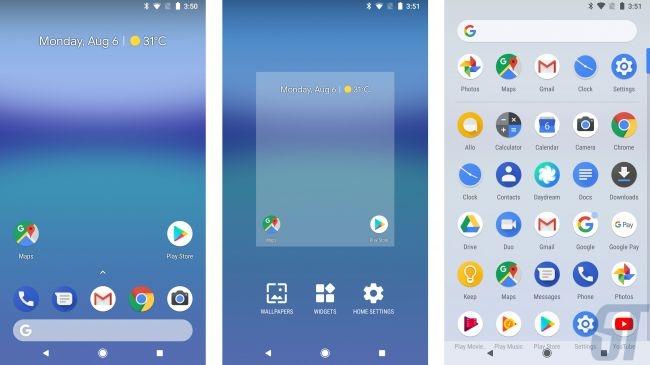Android Oreo main screens